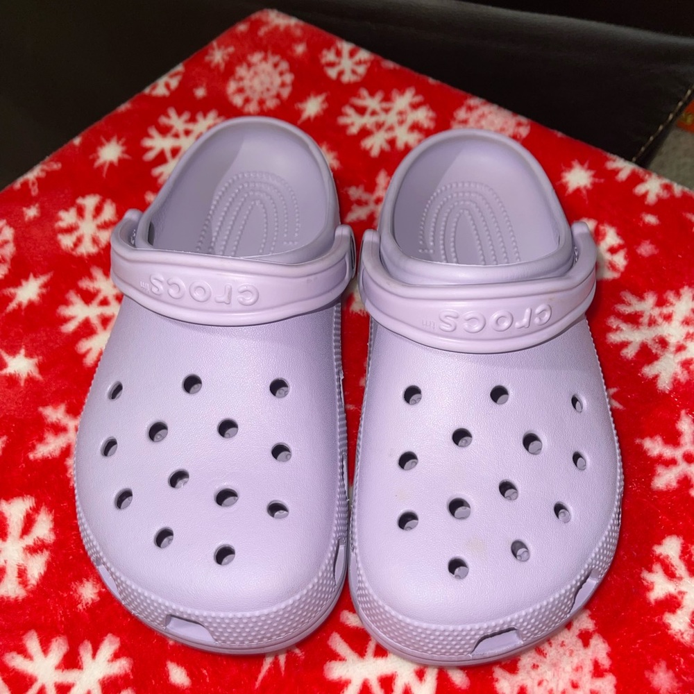 Crocs: orchid, women’s size 9, men’s size 7
